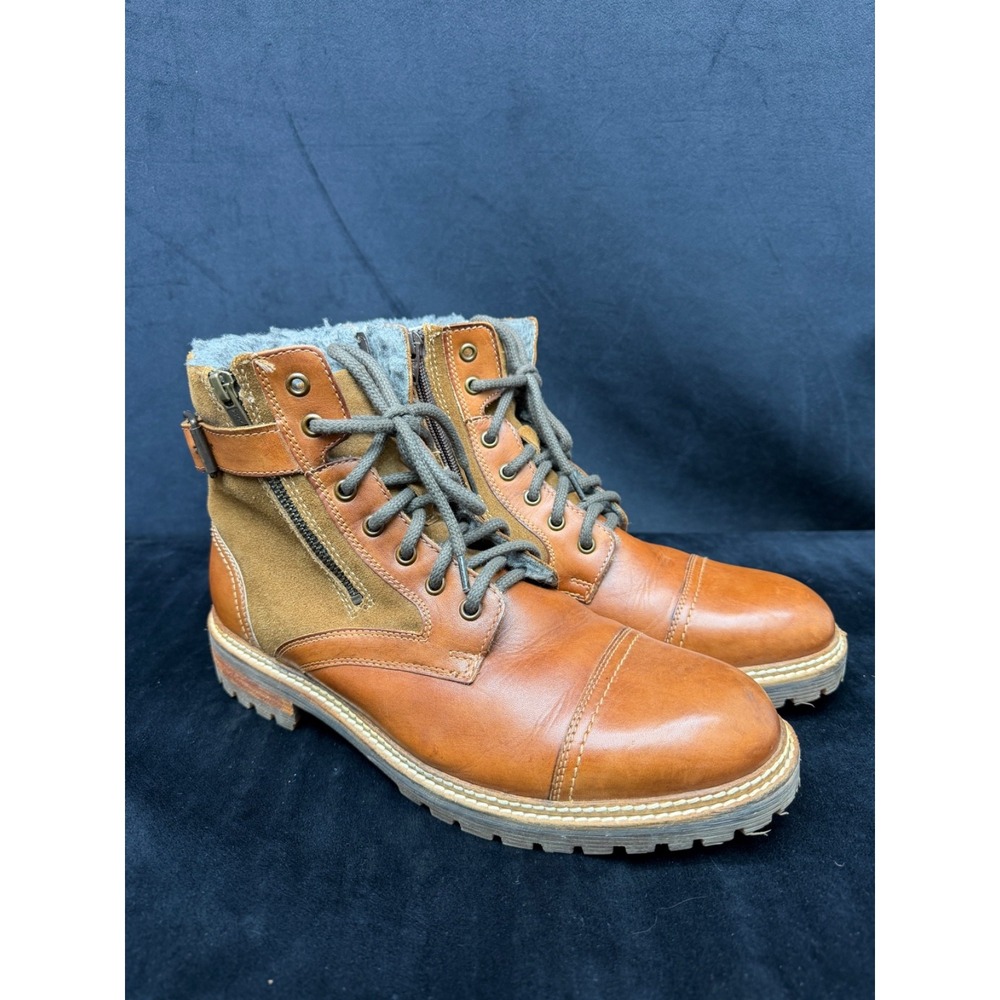 Crevo Silverton Leather Boots Faux Fur Lined Side Zip/Tie Men's Size 11